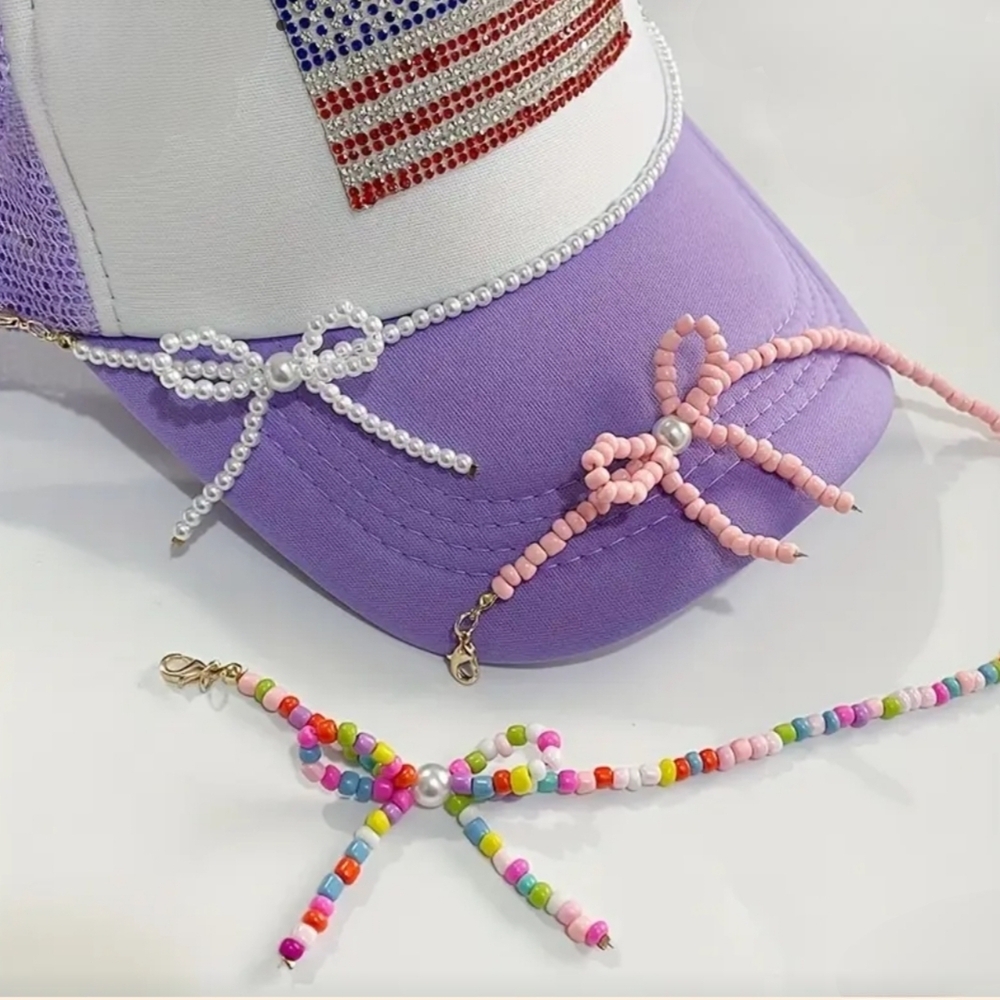 2FOR$30 - Multicolor Beaded Trucker Hat Bling Chain With Bow